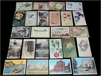 Group of antique postcards. In bag, in case