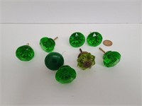 8 Large Green Glass Knobs