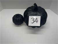 LOT OF 2 BLACK GLASS PUMPKINS HOME DECOR