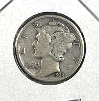 1934 Mercury Silver Dime, US 10c Coin