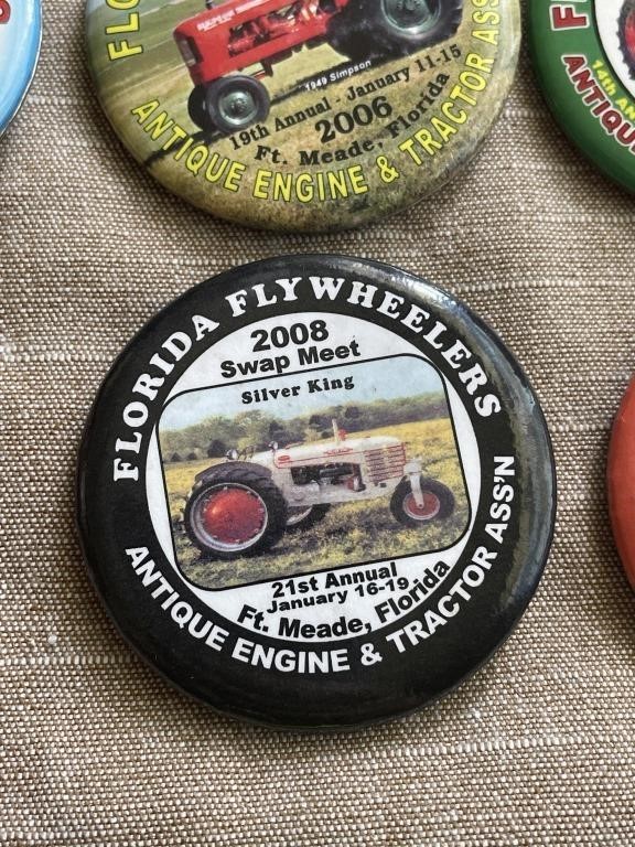 Farm Machinery advertising pins: John Deere, Allis, IH more