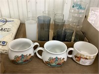 Assortment of soup mugs, and glasses
