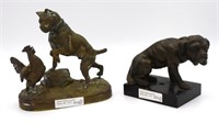 (2) dog sculptures. 19th century. One is bronze