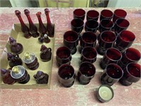 Ruby red tumblers and miscellaneous red glass