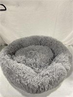 FLUFFY ROUND DOG BED GREY 32IN