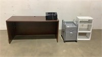Desk, Shelf Unit and Rolling Cabinet-