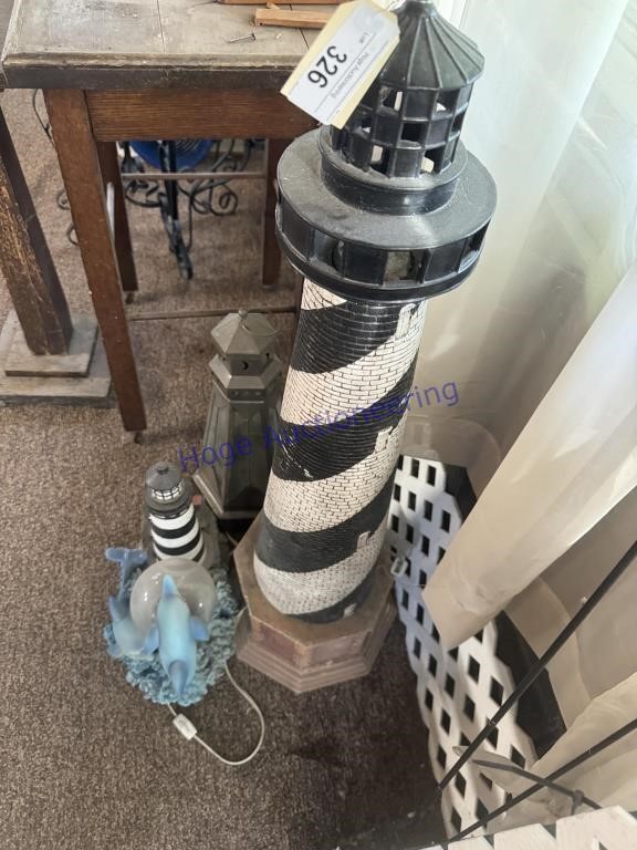 LIGHTHOUSES, 3 COUNT, FROM 13-34" TALL, ON PATIO