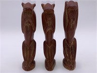 Mid Century Teak Wood Three Wise Monkeys Figures