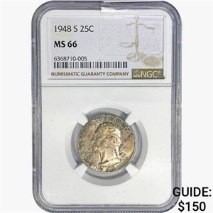 1948-S Washington Silver Quarter NGC MS66