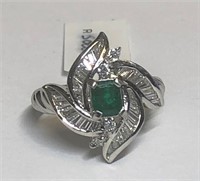 PT900 Platinum Emerald & Diamond Ring