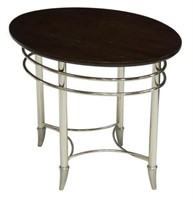 CONTEMPORARY CHROME BASE WOOD TOP SIDE TABLE