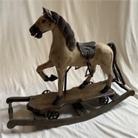 Wooden Rocking Horse with Leather Saddle