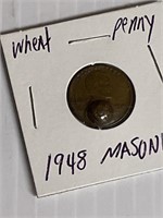 1948 Masonic Embossed Wheat Penny