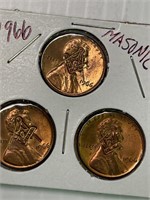 1966 Masonic Stamped Penny Lot of 3