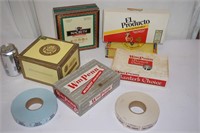 6 Vintage Cigar Boxes & 2 Rolls of Tickets