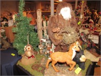 Rustic Hand-Crafted Santa Diorama w/Animals