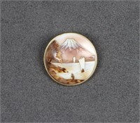 10K Gold Scenic Carved Shell Cameo Pin