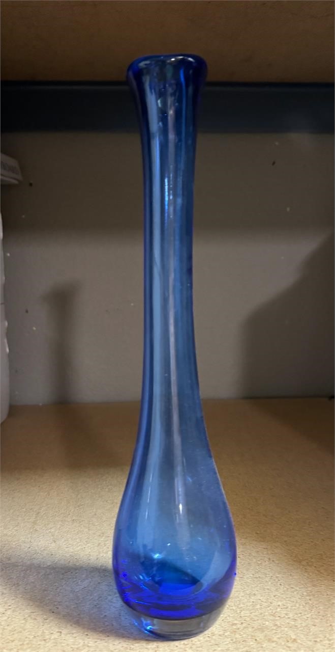 Tall Blue Glass Bud Vase
