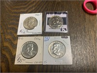 (4) Ben Franklin 1/2 dollars 1951,(2) 1956,1957
