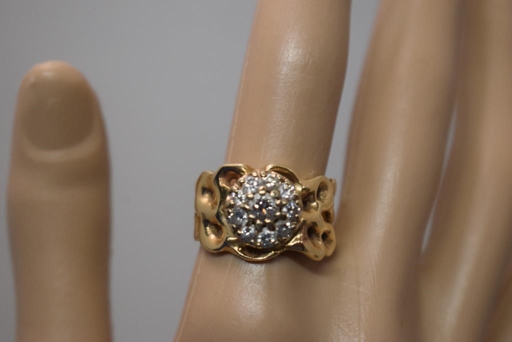 Custom Made 14K & Diamond Ring  Sz 9-1/4