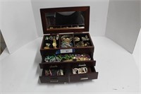 Wood Jewelry Box Full w/ Faux Rolex and Costume