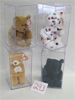4 TY Beanie Babies in Hard Plastic Cases