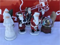 (8) Christmas Santa Statues & Water Globe