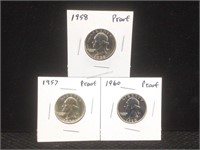3 Washington Proof Silver Quarters in Flips