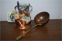 Decorated Copper Kettle & Large Copper Ladle