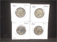 4 Washington Proof Silver Quarters in Flips