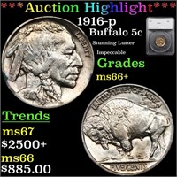 *Highlight* 1916-p Buffalo 5c Graded ms66+