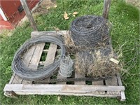 Pallet of Used Barbed Wire, Fence Stays &