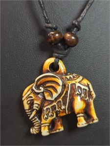 Hand carved bone elephant necklace