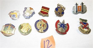 10 Vintage Military Unit Ensignia Pin Backs