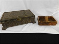 Primitive wooden carved jewelry box - small box