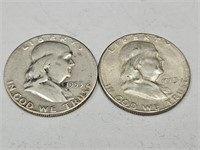 2- 1953 S Franklin Silver Half Dollar Coins