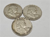 3- 1949 Franklin Silver Half Dollar Coins