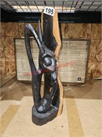Signed African Crouching O Bierre Wood Carving