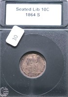 1864 S SEATED DIME F