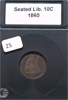 1860 SEATED DIME VG