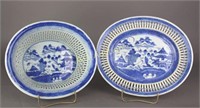 Chinese Export Blue & White Basket with Plate