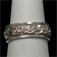 925 Sterling Flower Band Ring - Size 8.5