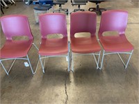 Red Molded Plastic Stacking Sled Side Chairs