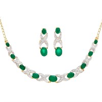 Plated 18KT Yellow Gold 6.10ctw Green Agate and Di