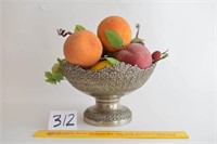 Decorative Metal Bowl w/Artificial Fruit