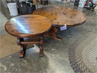 Large Pine Round Coffee Table & Side Table