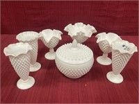 Hobnail Milk Glass, 7 Pieces: FENTON Matching