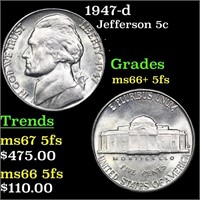 1947-d Jefferson Nickel 5c Grades GEM++ 5fs