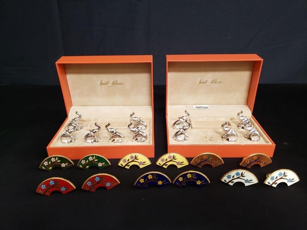 Silver plate and cloisonné place card holders