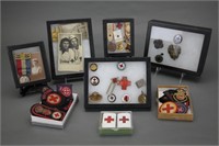 42 items: Red Cross medals, pins, patches, etc.